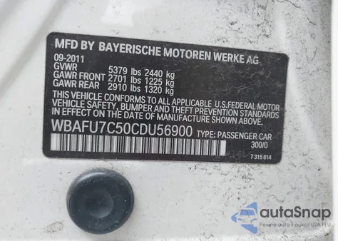 2012 BMW 535I xDrive z USA, uszkodzony, nr VIN WBAFU7C50CDU56900